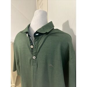 EUC Tommy Bahama Short Sleeve Performance Polo Shirt Green 3 Button Stretch L